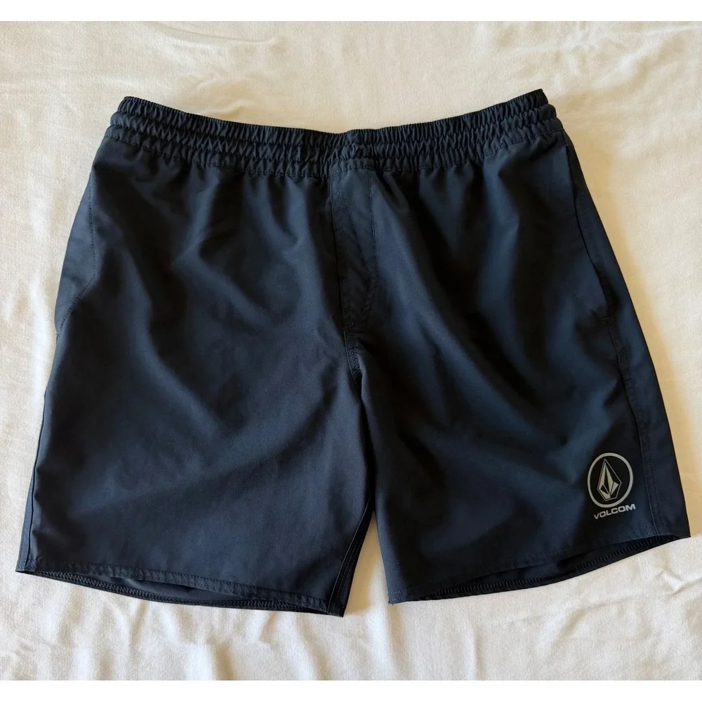 Volcom Mens Board Shorts Black Elastic Waist Swim Trunks Size L